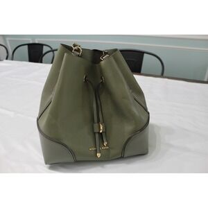 Michael Kors Olive Green Pebbled Leather Drawstring Bucket Bag with Pouch